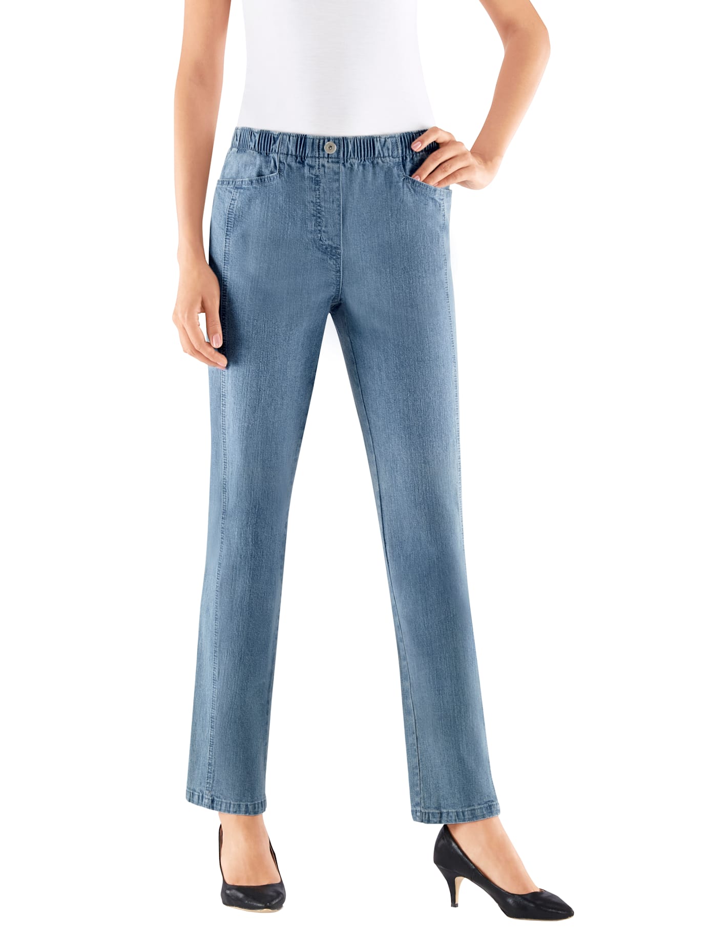 Schlupfjeans CASUAL LOOKS, Damen, Gr. 22, Kurzgrößen, blau (blau, bleached), 98% Baumwolle, 2% Elasthan, unifarben, lang, Jeans Schlupfjeans