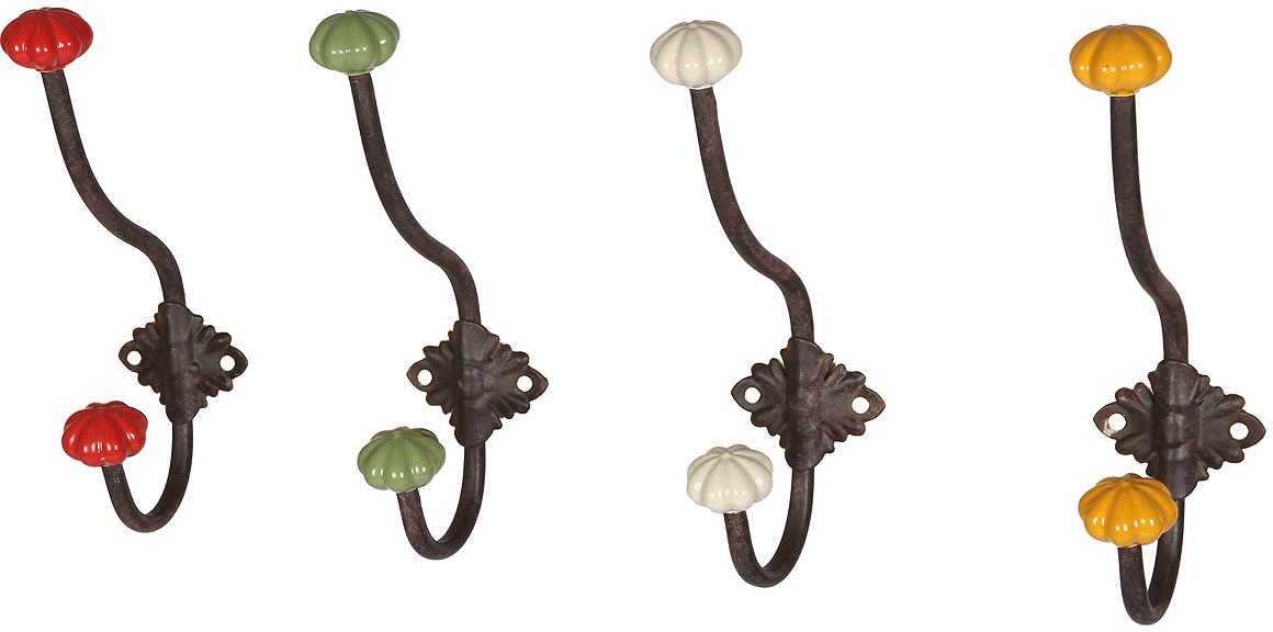 Garderobenhaken AMBIENTE HAUS "Haken mit Keramik - rot 23cm", bunt (antikbraun, rot), B:5cm H:23cm T:8cm, Eisen, Garderobenhalter, Garderobenhaken