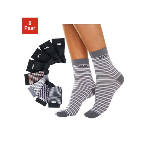 Socken H.I.S Gr. 35-38, bunt (schwarz, bunt) Damen Socken geringelt und unifarben