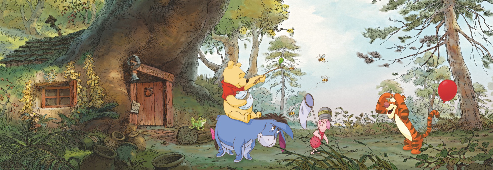 Fototapete KOMAR "Pooh's House - Größe 368 x 127 cm", bunt, B:368m L:127m, Papier, Tapeten, Kinderzimmer