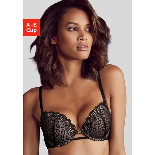 Push-up-BH JETTE Gr. 70, Cup D, schwarz Damen BHs BH Hochzeitsdessous Hochzeitswäsche Push-up-BH Spitzen-BH Spitzenwäsche Große Größen-BHs mit aufregender Leo-Spitze, sexy Dessous