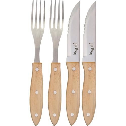 "Steakbesteck JIM BEAM BBQ ""Gabel & Messer"" Essbesteck-Sets Gr. 4 tlg., beige (natur, silberfarben) Steakbesteck Set 4-tlg."