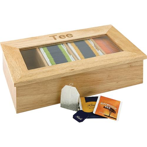 Teebox APS Lebensmittelaufbewahrungsbehälter Gr. B/H/L: 20 cm x 9 cm x 33,5 cm, braun Kaffeedosen, Teedosen Keksdosen mit Sichtfenster, für 120 Teebeutel