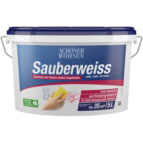 „SCHÖNER WOHNEN-FARBE Wand- und Deckenfarbe „“Sauberweiss““ Farben weiß, extrem scheuerbeständig Gr. 5 l 5000 ml, weiß (sauberweiß) Wandfarbe“