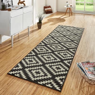 Läufer HANSE HOME "Nordic" Gr. 41, schwarz (schwarz, creme), B:80cm H:9mm L:300cm, Kunstfaser, Teppiche, Kurzflor, Raute, Teppich, Weich, Esszimmer, Kinderzimmer, Flur, Modern Image