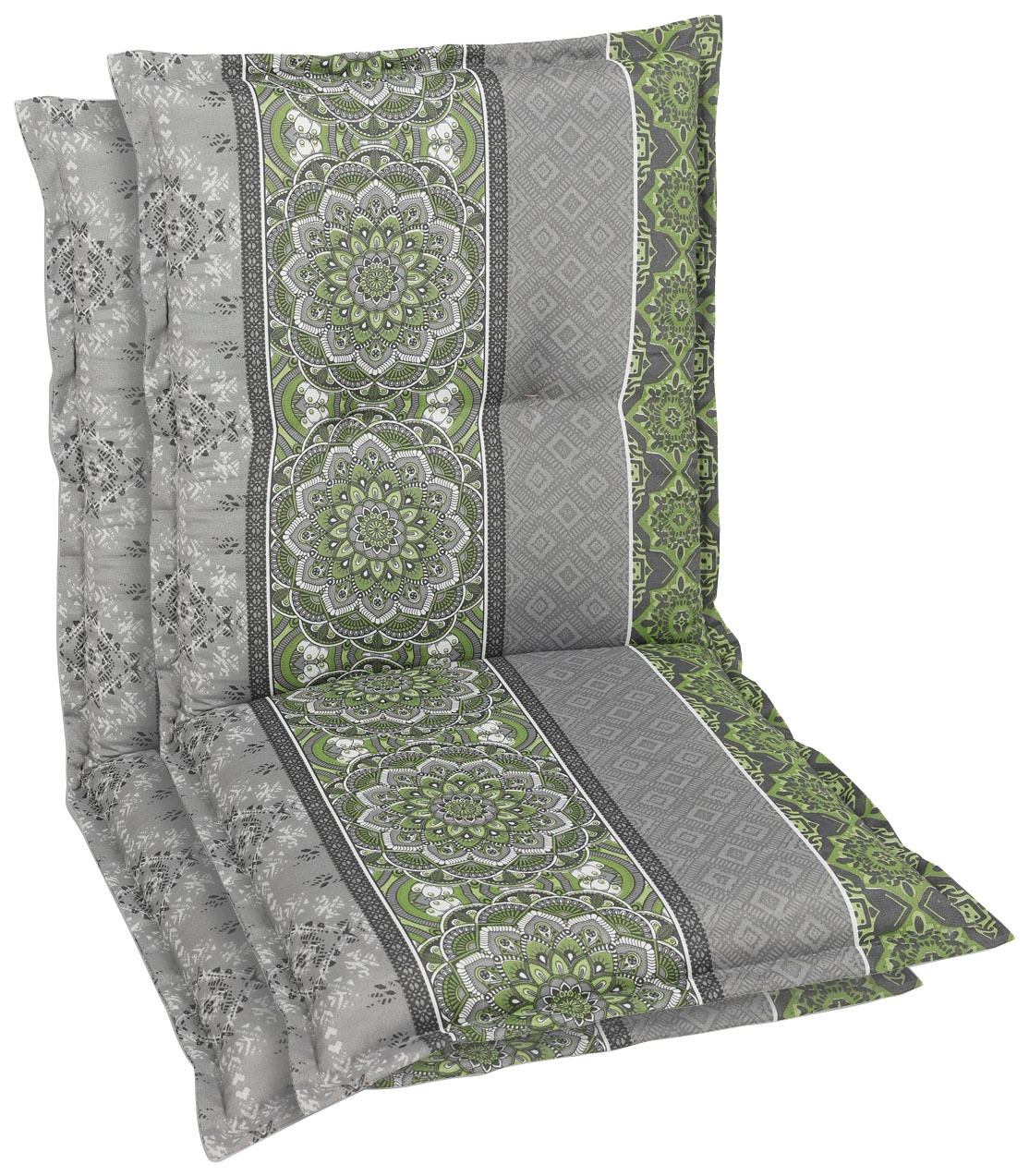 Sesselauflage GO-DE "Niederlehner", grün (grün, grau), B:100cm H:8cm T:50cm, Bezug: 65% Polyester, 35% Baumwolle, Polsterauflagen