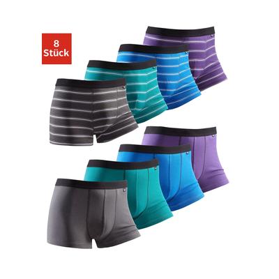 Boxer BUFFALO "Boxershorts für Herren", Herren, Gr. S, bunt (grün, blau, lila, dunkelgrau), Jersey, Obermaterial: 95% Baumwolle, 5% Elasthan, unifarben, gestreift, Unterhosen, mit kontrastfarbigem Webbund Image