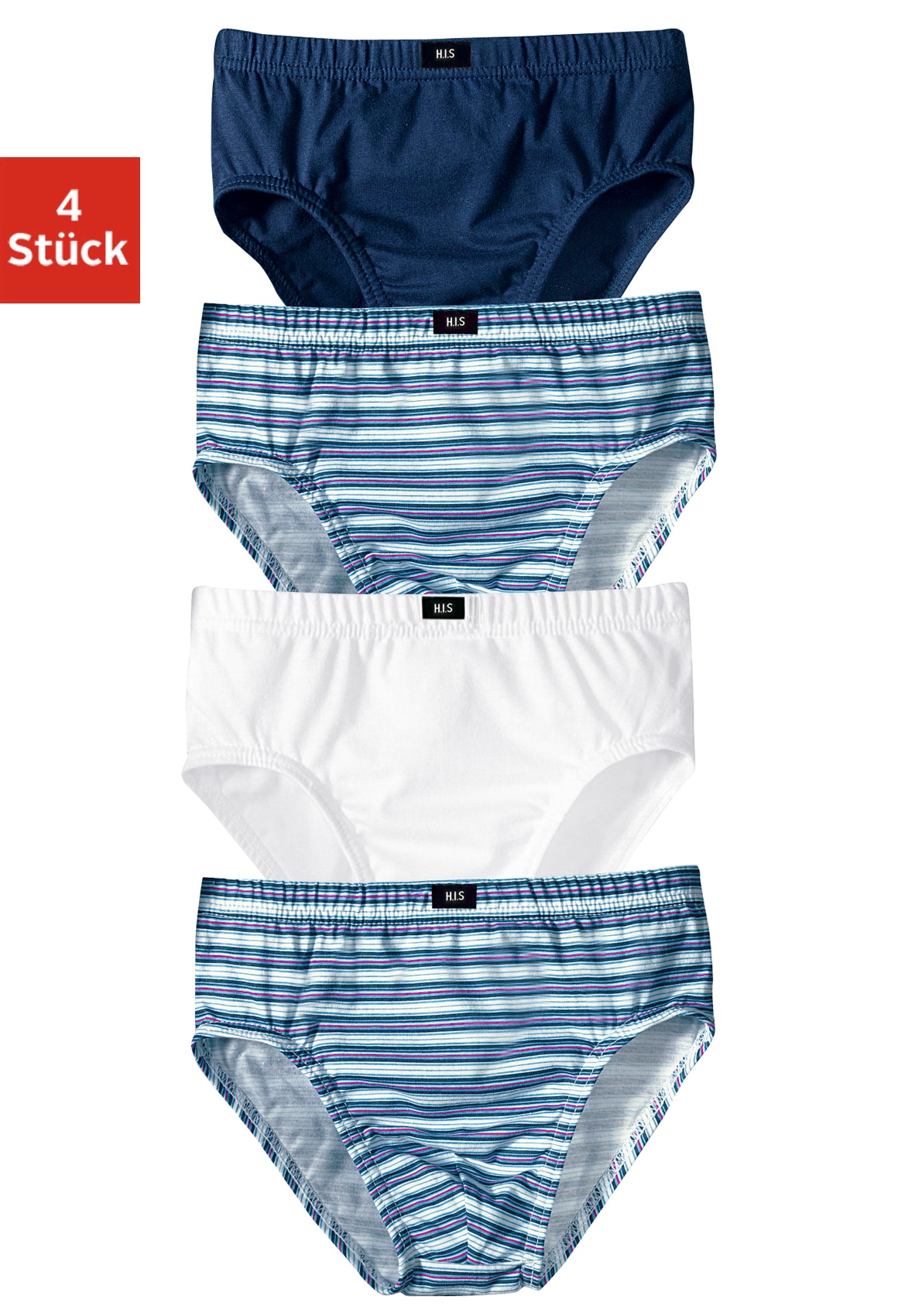 Slip H.I.S, Kinder, Gr. 176, blau (marine, weiß, marine, gestreift), Jersey, Obermaterial: 100% Baumwolle, gestreift, unifarben, körpernah, Unterhosen, cooler uni-Streifen-Mix Image