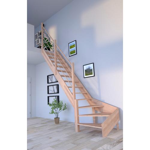 „STARWOOD Raumspartreppe „“Massivholz Rhodos, Holz-Holz Design Geländer““ Treppen gewendelt Links, Durchgehende Wangenteile Gr. gewendelt, beige (natur) Treppen“