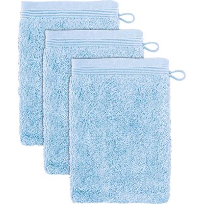 Waschhandschuh MÖVE "Superwuschel", blau (aquamarine), B:15cm L:20cm, Baumwolle, Waschlappen, Waschhandschuh Set mit Bordüre, 100% Premium Cotton Baumwolle, weich Image