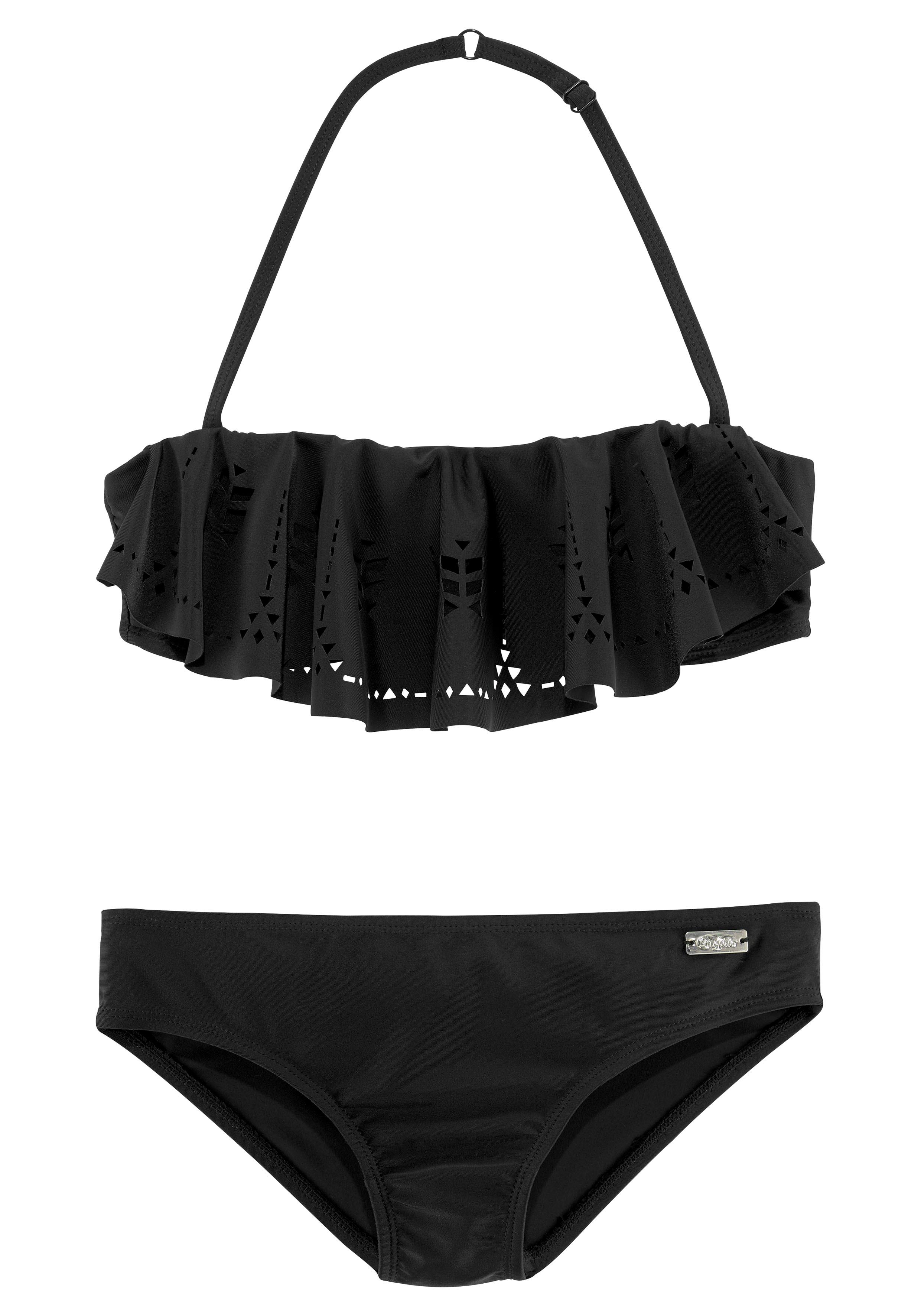 Bandeau-Bikini BUFFALO, Kinder, Gr. 170/176, N-Gr, schwarz, Polyamid, unifarben, Bikini-Sets, mit modischem Volant Image