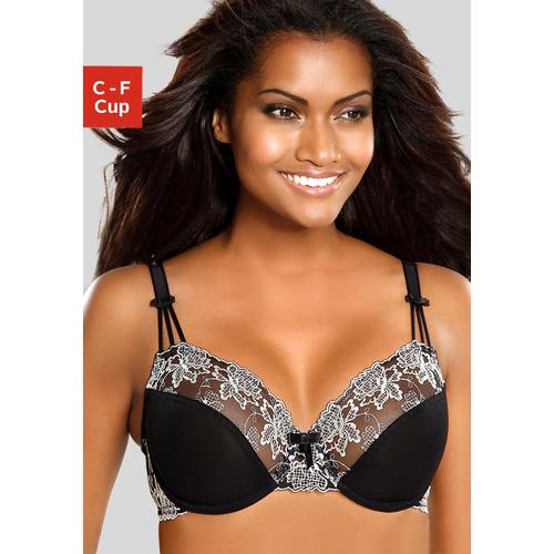 Bügel-BH NUANCE Gr. 105, Cup F, beige (schwarz, creme) Damen BHs BH Bügel-BH Hochzeitsdessous Hochzeitswäsche Spitzen-BH Spitzenwäsche Große Größen-BHs mit Stickereispitze, Dessous