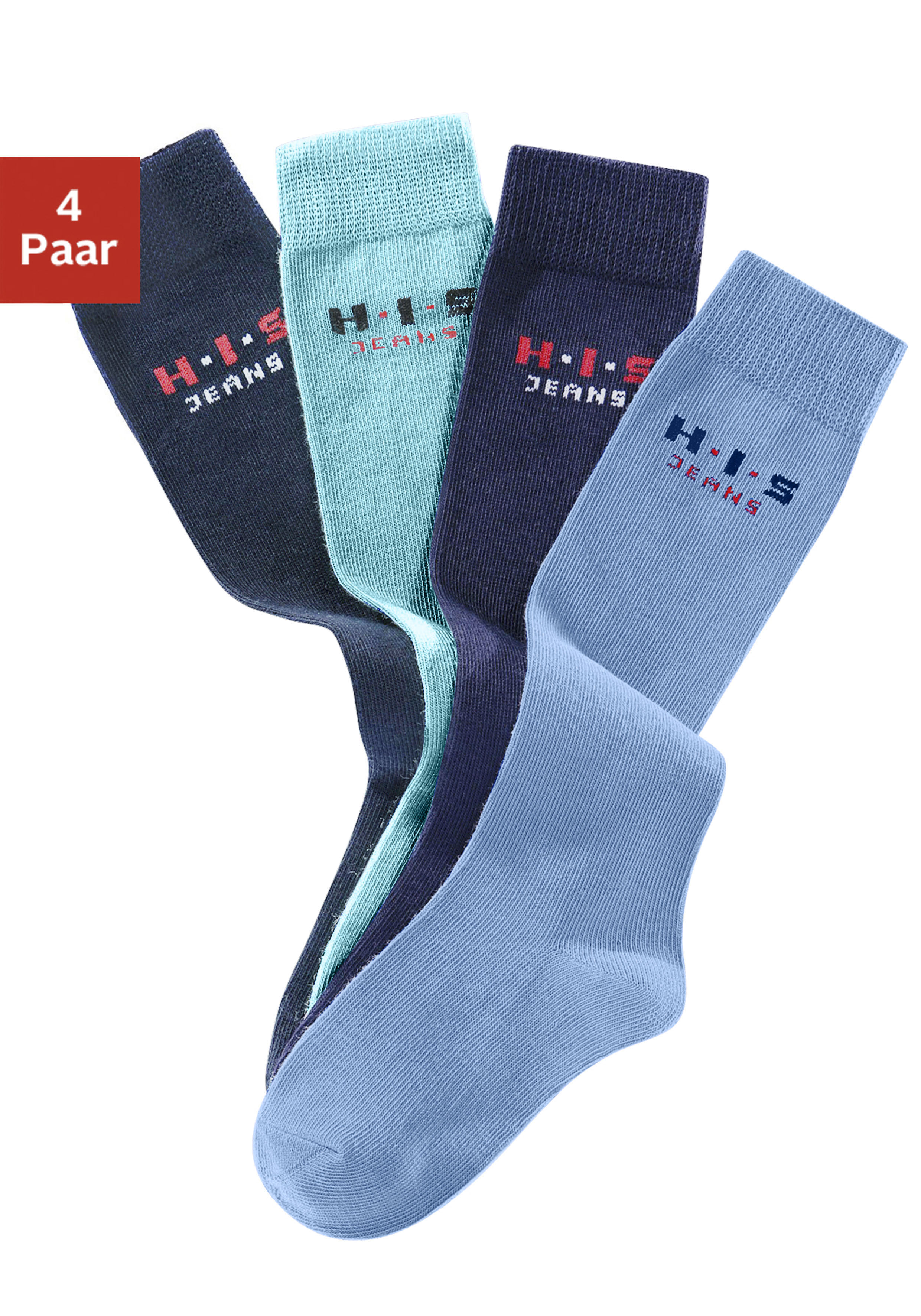 Kniestrümpfe H.I.S, Kinder, Gr. 19-22, blau (hellblau, marine, blau, dunkelblau), Baumwolle, Elasthan (LYCRA), Polyamid, unifarben, elastisch, Socken, mit verstärkten Belastungszonen Image