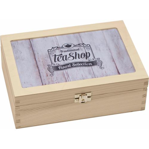 „Teebox CONTENTO „“Traditional Tea-Shop Finest Selection““ Lebensmittelaufbewahrungsbehälter Gr. B/H/L: 16,5 cm x 9 cm x 23,5 cm, beige (natur) Kaffeedosen, Teedosen Keksdosen“