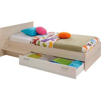 Jugendbett PARISOT "Charly", weiß (akaziefarben, weiß), B:121cm L:203cm, Alufarbene Griffe aus Kunststoff, Beschläge aus Metall, Betten, Einzelbett, mit Bettschubkasten und Ablagefläche Image