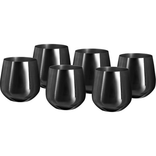 Weinglas ECHTWERK Trinkgefäße Gr. Ø 7,5 cm x 9,6 cm 500 ml, 6er Set, schwarz (black, edition) Weißweinglas Weingläser und Dekanter (Wein & Wasserkelch-Set), 500 ml, bruchsicher, stiellos, 10 x 9,5 cm