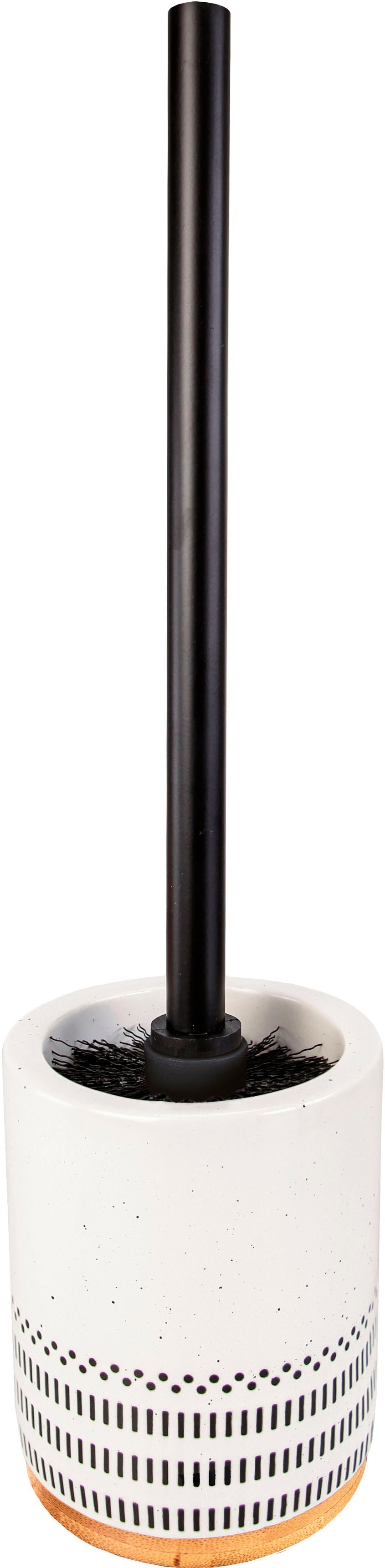 WC-Garnitur KLEINE WOLKE "Alva", schwarz-weiß (schwarz, weiß), B:11cm H:39cm L:11cm, Bambus, Steinzeug, Reinigungsbürsten, WC-Bürstenhalter inkl. WC-Bürste+Stiel