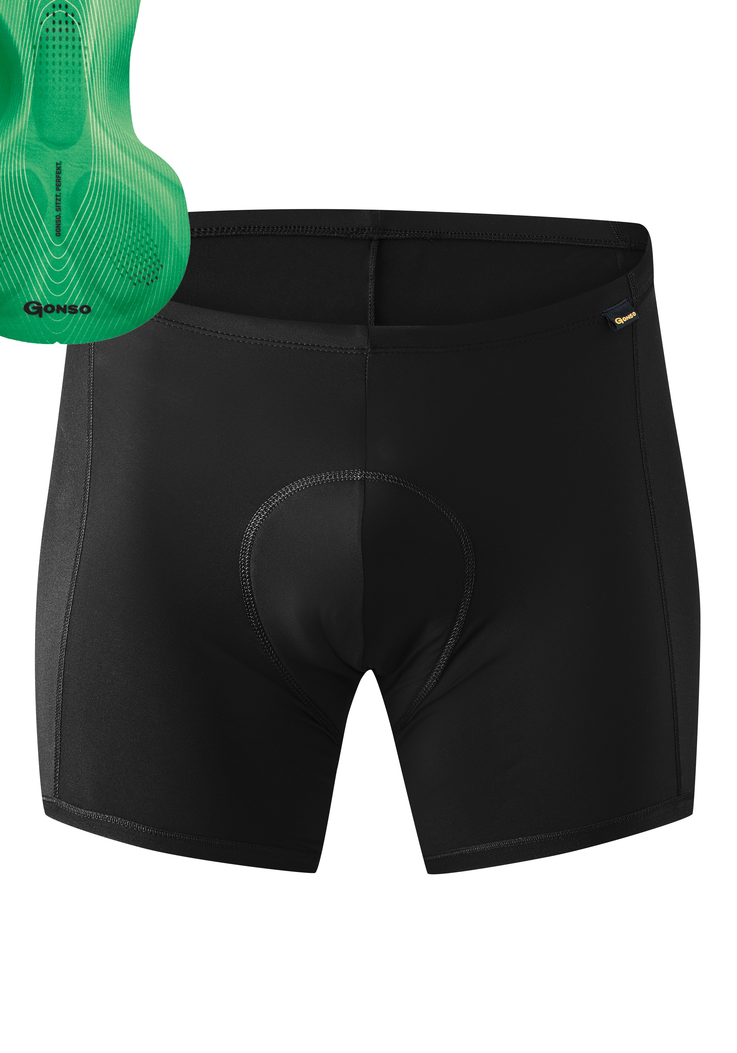Fahrradhose GONSO "Sitivo U M", Herren, Gr. XXL, Normalgrößen, grün, 92% Polyamid, 8% Elastan, Hosen, Herren Fahrradunterhose, atmungsaktive Radhose, Sitzpolster, Tight Fit Image