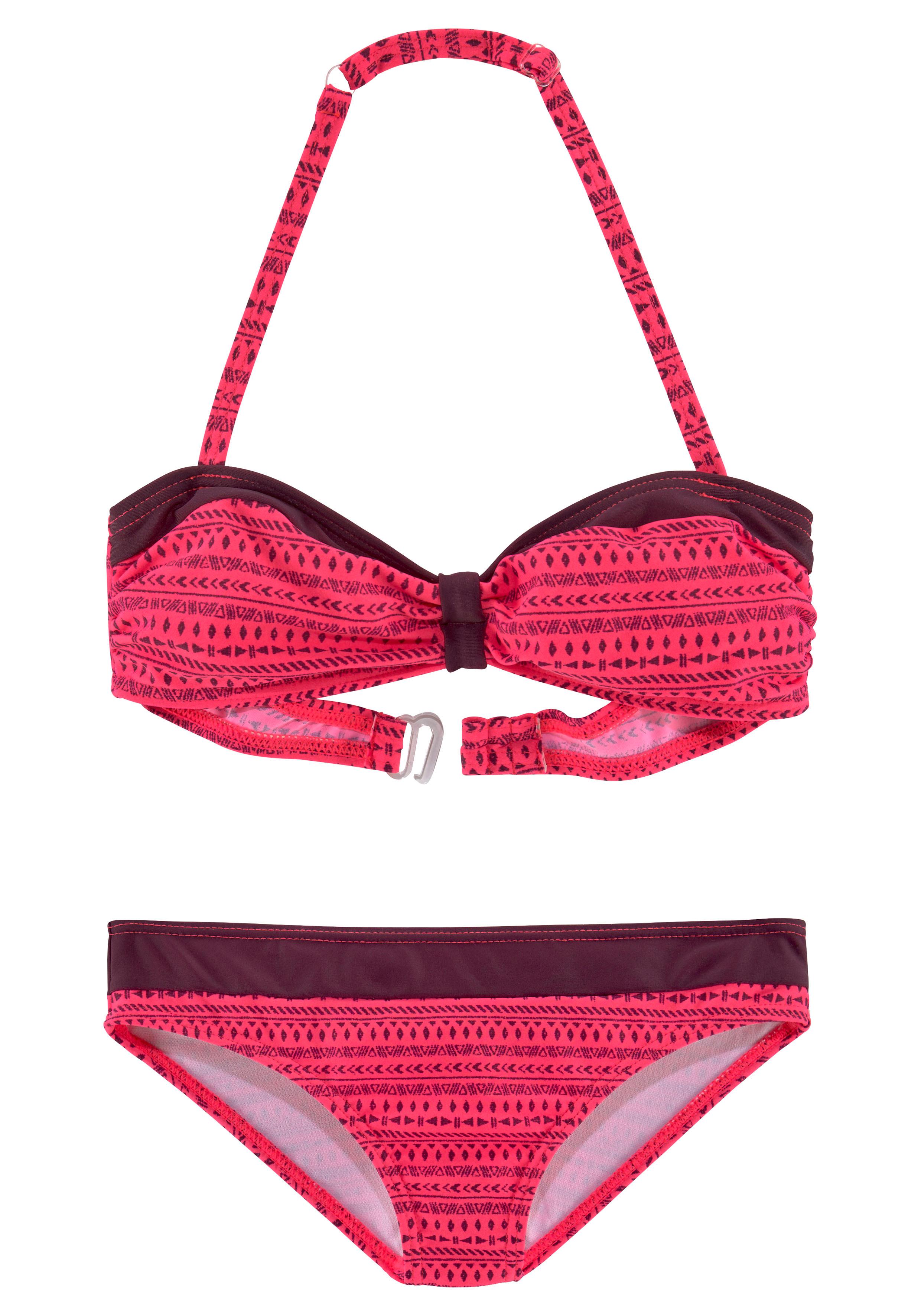Bandeau-Bikini BUFFALO, Kinder, Gr. 146/152, N-Gr, pink (pink, bedruckt), Polyamid, Bikini-Sets, mit Kontrasteinsätzen Image