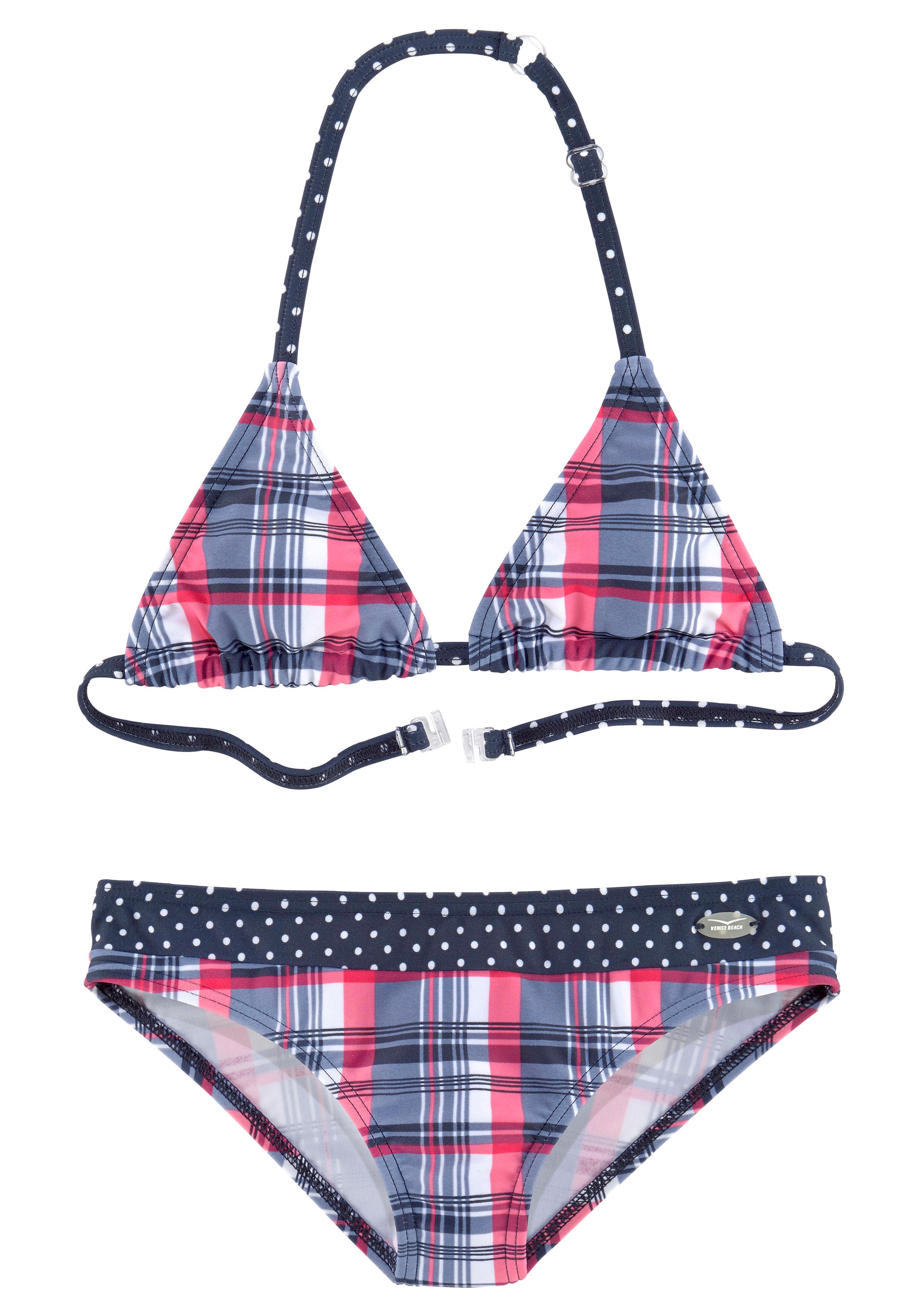 Triangel-Bikini VENICE BEACH, Kinder, Gr. 158/164, N-Gr, blau (marine, kariert), Polyamid, Bikini-Sets, im süßen Karodruck Image