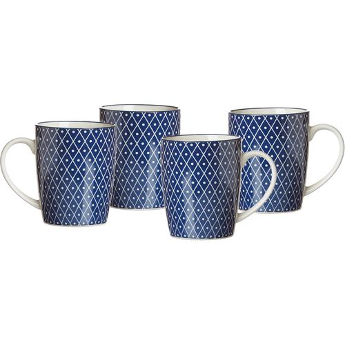„Becher RITZENHOFF & BREKER „“ROYAL REIKO““ Trinkgefäße Gr. Ø 8 cm x 10 cm, 350 ml, 4 tlg., weiß (weiß, blau) Kaffeebecher und Kaffeetassen 4-teilig“