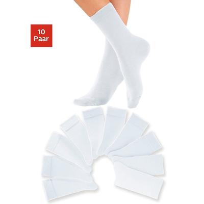 Freizeitsocken H.I.S, Damen, Gr. 39-42, weiß (10x weiß), Obermaterial: 76% Baumwolle, 23% Polyamid, 1% Elasthan, unifarben, elastisch, Socken, mit weichen Rippbündchen Image