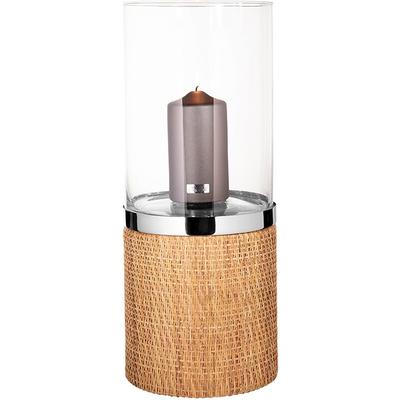 Windlicht FINK "CATANIA", braun (braun, silberfarben), H:48cm Ø:20cm, Edelstahl, Glas, Geflecht Rattan, Kerzenhalter, aus Edelstahl, Glas und Rattan Image