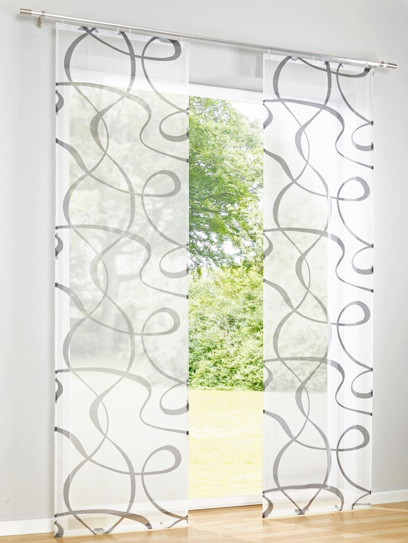 Schiebegardine HEINE HOME Gr. 4, grau (weiß, grau), B:60cm H:245cm, Polyester, Gardinen