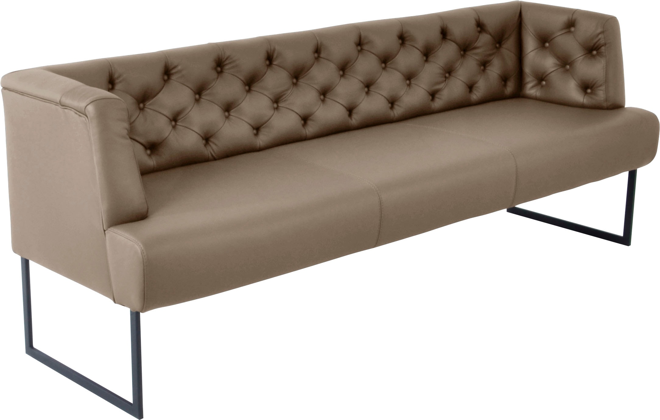 Polsterbank K+W KOMFORT & WOHNEN "Creso", grau (smoke), B:202cm H:83cm T:67cm, Bronco: Nappaleder pigmentiert, Dickleder, 1, 3/1, 5mm, mit rustikal gekörnten Narbenbild, Sitzbänke, im modernen Chesterfield-Look, mit schwarzen Kufenfüßen