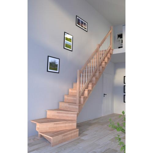 „STARWOOD Systemtreppe „“Massivholz Lindos, Holz-Edelstahl““ Treppen gewendelt Rechts, Durchgehende Wangenteile Gr. gewendelt, beige (natur) Treppen“