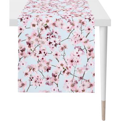 Tischläufer APELT "6450 SPRINGTIME, Frühjahrsdeko, Frühling", bunt (rosa, hellblau, natur), B:48cm L:140cm, Polyester, Baumwolle, Tischdecken, Digitaldruck Image