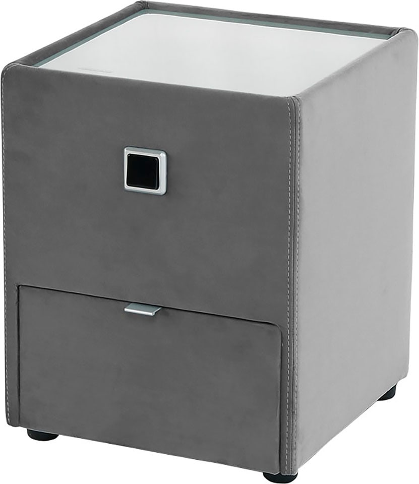 Nachtkonsole JOCKENHÖFER GRUPPE "Lancy", grau (grau 357, 09), B:42,5cm H:53cm T:45cm, Glas, Holzwerkstoff, Sideboards, Nachtkonsole, mit LED-Beleuchtung