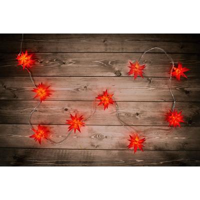 NÄVE LED-Lichterkette "Fairy Lights, Weihnachtsdeko, Länge Ges. ca. 740 cm, Zuleitung 500 cm", rot, Dioden 9 St. Flammen 9 St., Kabellänge 5m x Gesamtlänge 7,4m, Lichterketten, mit 9 Sternen in 3D Optik, Outdoor Weihnachtslichterkette, IP44 Image