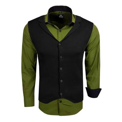 Langarmhemd RUSTY NEAL, Herren, Gr. 6XL, EURO-Größen, grün (khaki), 60% Baumwolle, 37% Polyester, 3% Elasthan, mehrfarbig, casual, Langarm, Hemden, inklusive Langarmhemd und Weste Image