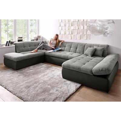 Wohnlandschaft DOMO COLLECTION "Moric U-Form auch in Cord", grau (schwarz, weiß, grau), B:353cm H:80cm T:95cm, Microfaser PRIMABELLE / Struktur (90% Polyester/ 10% Polyacryl), Kunstleder SOFTLUX / Struktur (90% Polyester/ 10% Polyacryl), Sofas, im... Image