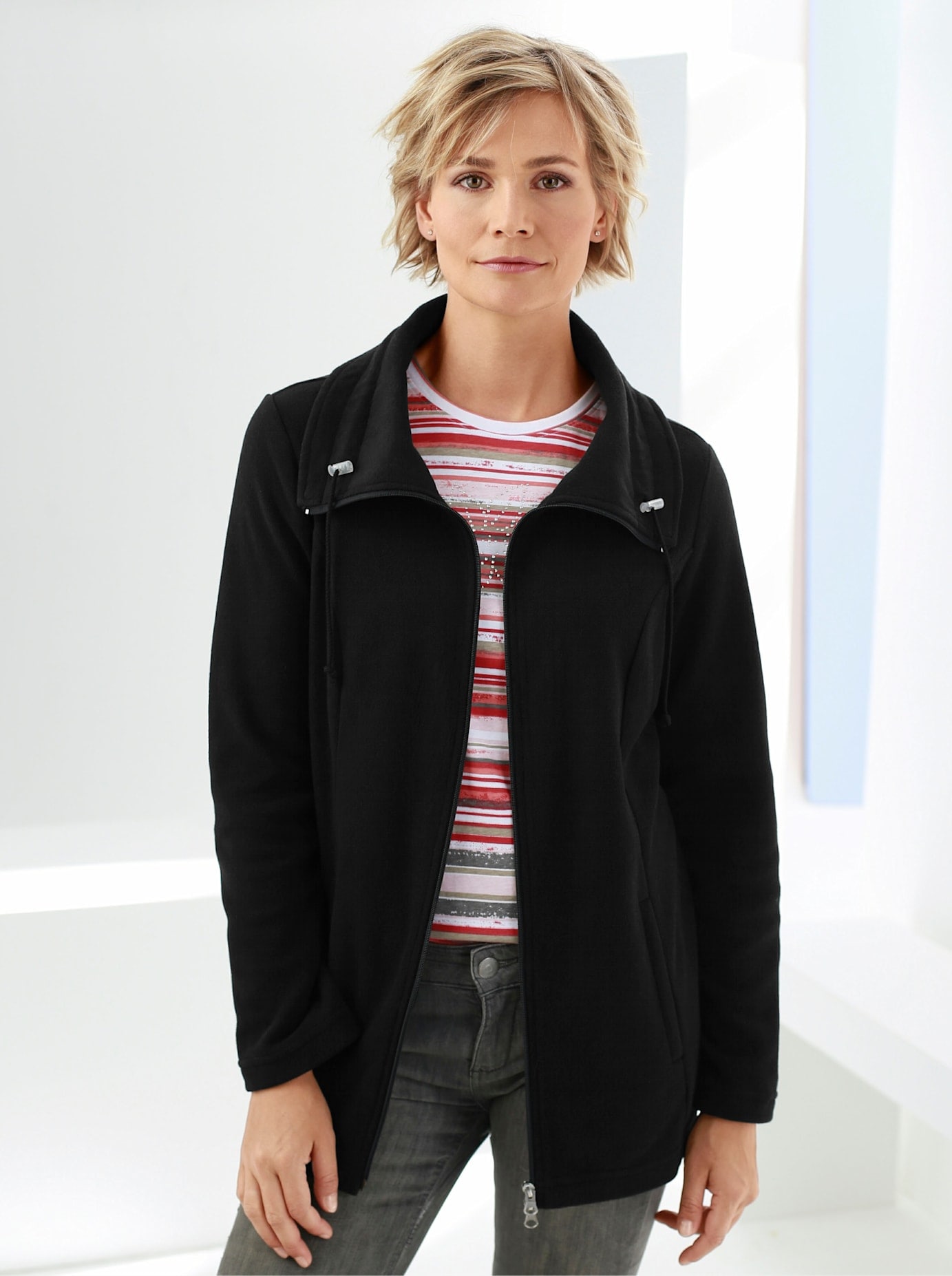 Fleecejacke CLASSIC BASICS, Damen, Gr. 56, schwarz, 100% Polyester, unifarben, figurumspielend, Jacken Fleecejacke Image