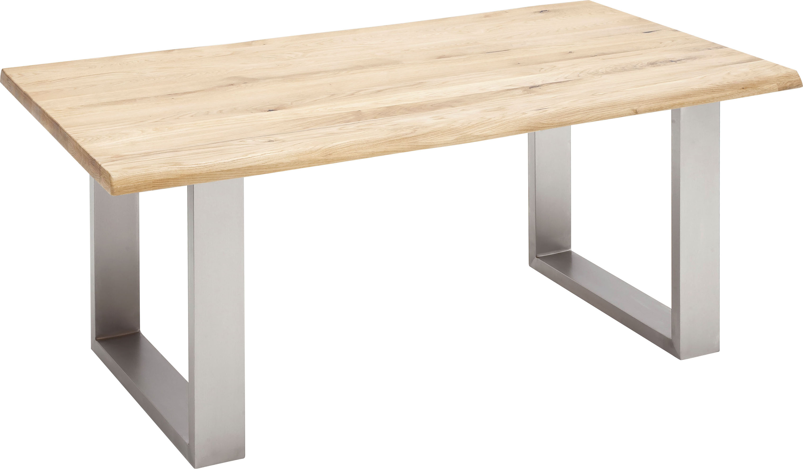 Esstisch MCA FURNITURE "Greta", braun (balkeneiche, edelstahl gebürstet), B:180cm T:90cm, Massivholz, Tische, Rechteckiger Esstisch Esstisch Holz-Esstische, Esstisch Massivholz mit Baumkante oder grader Kante