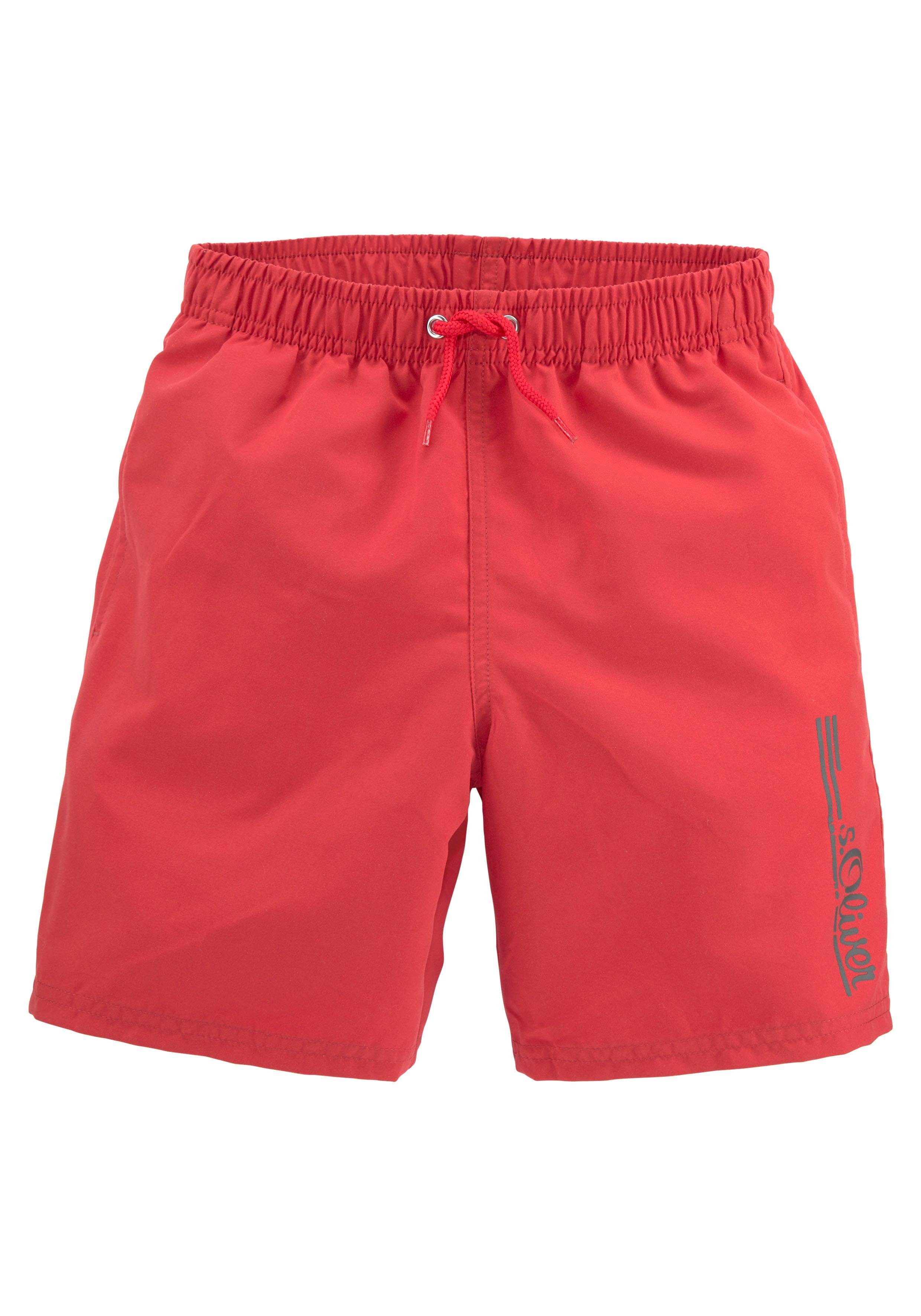Badeshorts S.OLIVER "Philip Kids", Kinder, Gr. 170/176, N-Gr, rot, Polyester, kontrastfarbene Details, unifarben, Badehosen, im schlichten Design Image