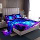 Loussiesd Galaxy Lion Bed Sheet Set King Size Out Space Bedding Purple Blue 100% Microfiber Deep Pockets Sheets 4 Pcs - 1 Falt& 1 Fitted Sheets with 2 Pillow Shams