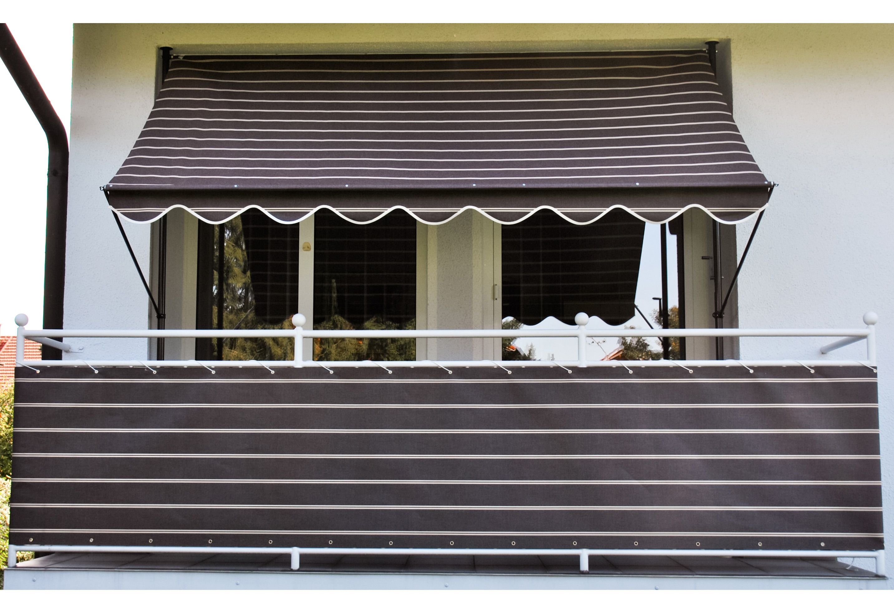 Klemmmarkise, braun (braun, weiß), B:250cm, Polyacryl, ANGERER FREIZEITMÖBEL, Markisen, braun-weiß, Ausfall: 150 cm, versch. Breiten