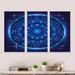 Design Art Neon Deep Horoscope Circle w/ Zodiac Signs - Modern Framed Canvas Wall Art Set Of 3 Canvas, Wood in Blue | 28 H x 36 W x 1 D in | Wayfair