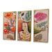 Design Art Smiling Bird Kiss - Cottage-Animal Framed Canvas Wall Art Set Of 3 Canvas, Wood in Orange/Pink | 28 H x 36 W x 1 D in | Wayfair