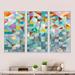 Design Art Modern Patchwork - Modern & Contemporary Framed Canvas Wall Art Set Of 3 Canvas, Wood in Blue/Gray/Red | 32 H x 48 W x 1 D in | Wayfair