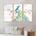 Design Art Peacocks Watercolor II - Traditional Framed Canvas Wall Art Set Of 3 Canvas, Wood in Blue/Green | 32 H x 48 W in | Wayfair