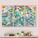 Design Art Modern Patchwork - Modern & Contemporary Framed Canvas Wall Art Set Of 3 Canvas, Wood in Blue/Red/Yellow | 32 H x 48 W in | Wayfair