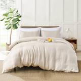 Gracie Oaks Lindsi Pure Linen Herringbone Weave Duvet Cover Set Linen in White | Queen Duvet Cover + 2 Standard Pillowcases | Wayfair