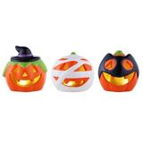 The Holiday Aisle® 3 Piece Mr. Halloween Illuminated Pumpkin Halloween Decorations Set Ceramic | 4.25 H x 4.75 W x 4 D in | Wayfair