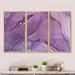 Everly Quinn Purple Liquid Art Waves II - Modern Framed Canvas Wall Art Set Of 3 Canvas, Wood in White | 20 H x 36 W x 1 D in | Wayfair