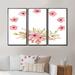 Red Barrel Studio® Sakura Blossom Petal Wreath - Traditional Framed Canvas Wall Art Set Of 3 Metal in Green/Pink | 32 H x 48 W x 1 D in | Wayfair