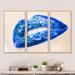 Everly Quinn Beautiful Female Lips Blue w/ Flowers - Modern Framed Canvas Wall Art Set Of 3 Metal in Blue/White | 32 H x 48 W x 1 D in | Wayfair